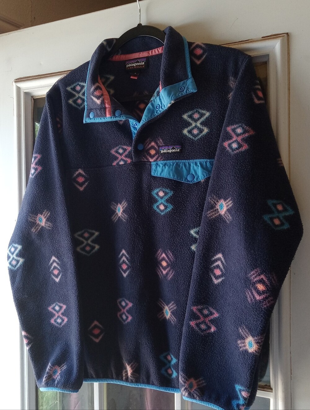 Patagonia Pullover Women's Medium Blue Space Spirits Fleece T Snap Synchilla